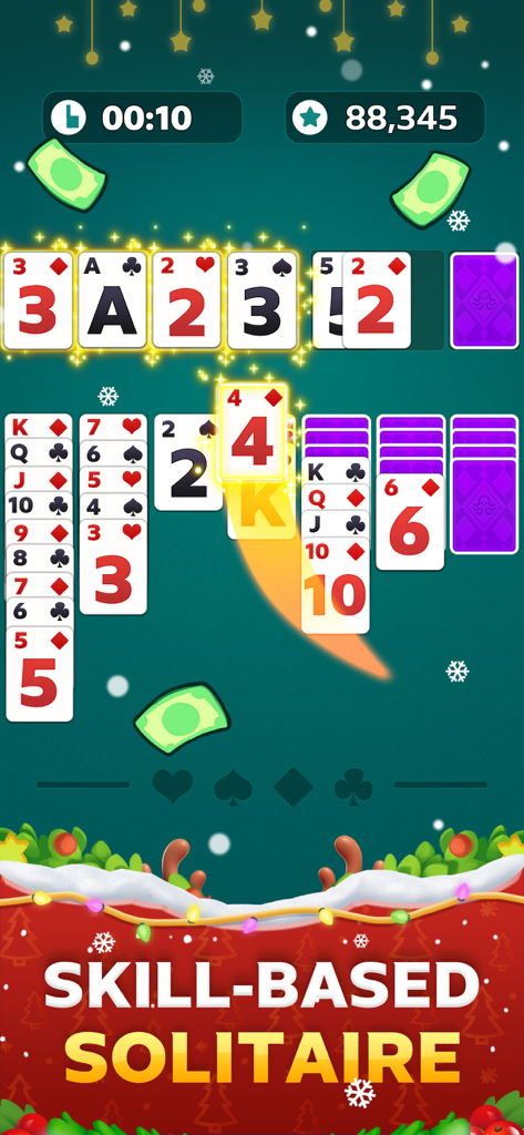 Solitaire Infinite: Win Cash - Solitaire Infinite Mobile App zeigt auf Können basierendes Gameplay und Winterthema