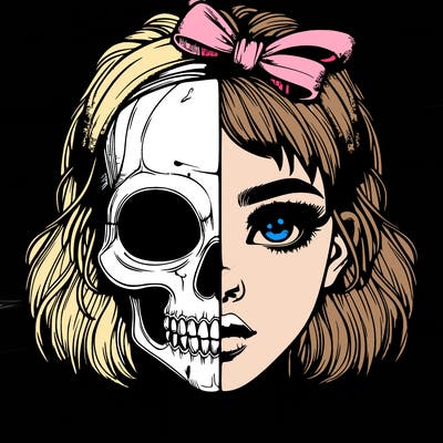 realistic girl with half skull mask