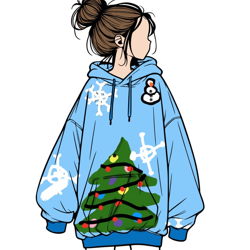 realistic girl with a oversized sweatshirt on and a bun