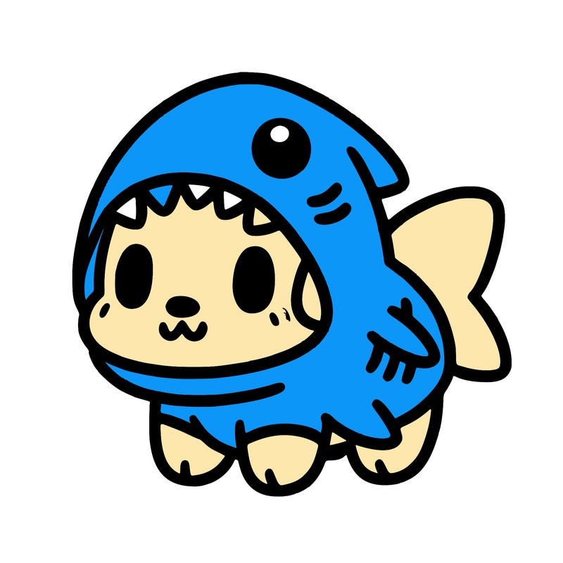 cute dog wearing a shark costume