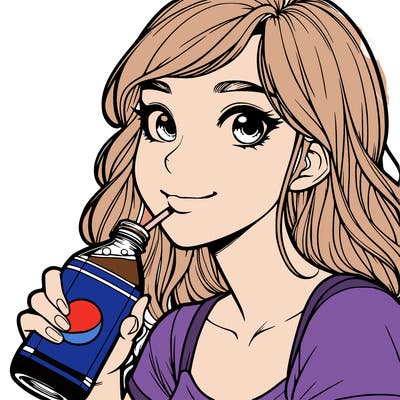 a realistic girl drinking soda