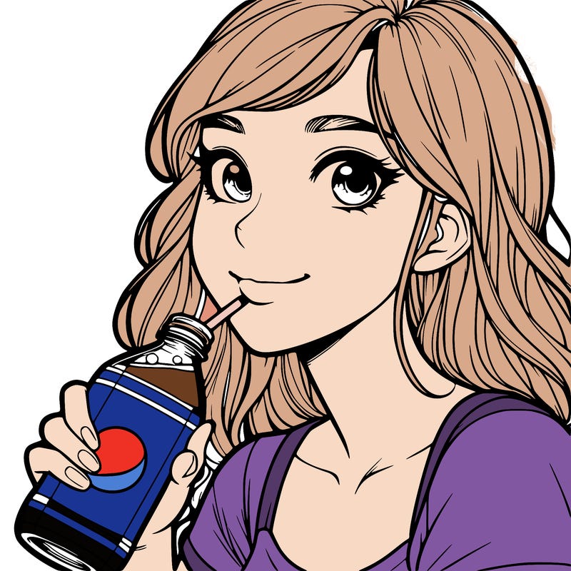 a realistic girl drinking soda