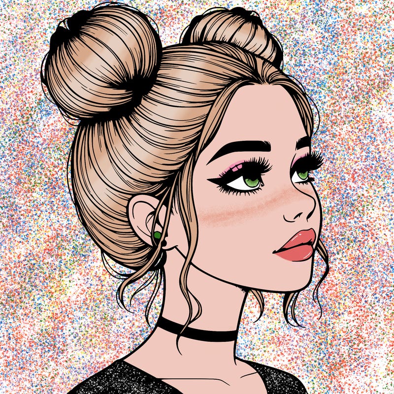 realistic girl with buns on the top of her head