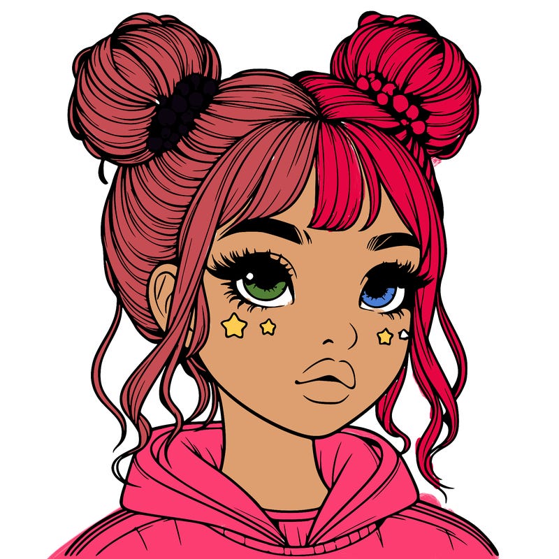 realistic girl with space buns