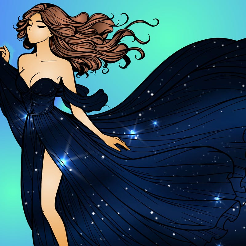 realistic woman in dress flowing the the wind