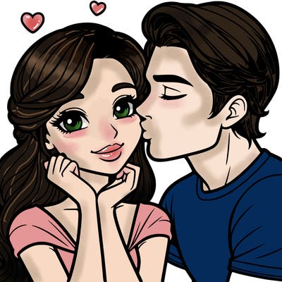 a beautiful girl kissing a handsome man