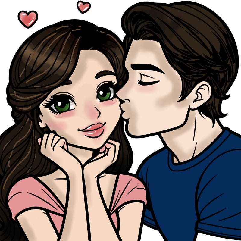 a beautiful girl kissing a handsome man