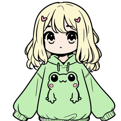 girl wearing frogging sweatshirt