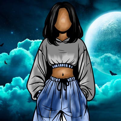 realistic girl faceless with baggy pants and a crop top