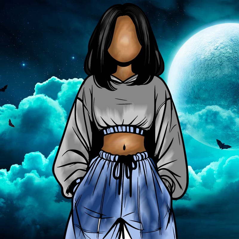 realistic girl faceless with baggy pants and a crop top