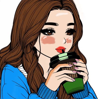 realistic girl drinking coffee