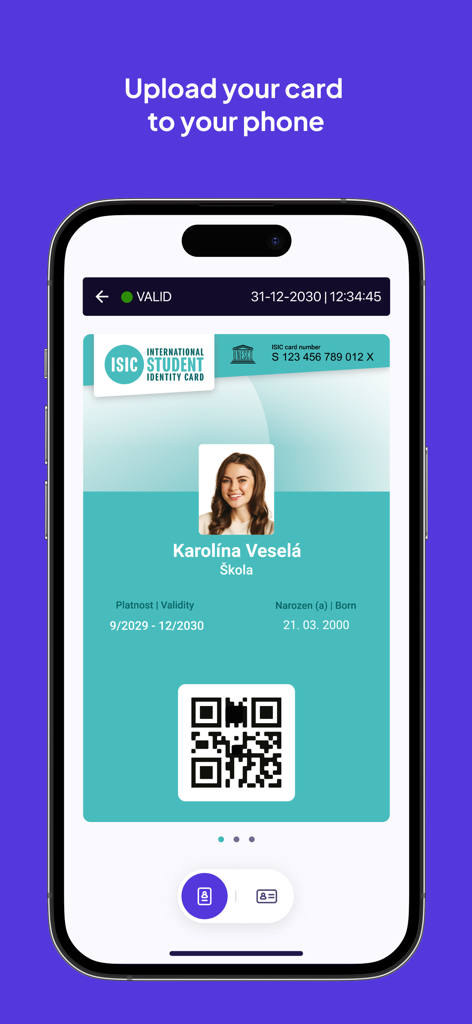 Digital International Student Identity Card ISIC displayed on a smartphone screen within the Alive App interface.