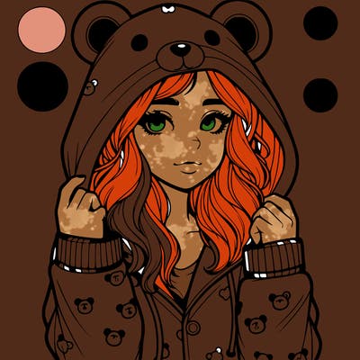 realistic girl in a animal pjs hoodie