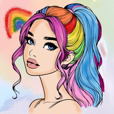 realistic girl with a ponytail on her hair and lips