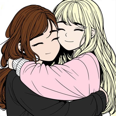 realistic two girls hugging