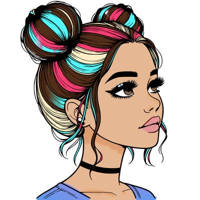 realistic girl with buns on the top of her head