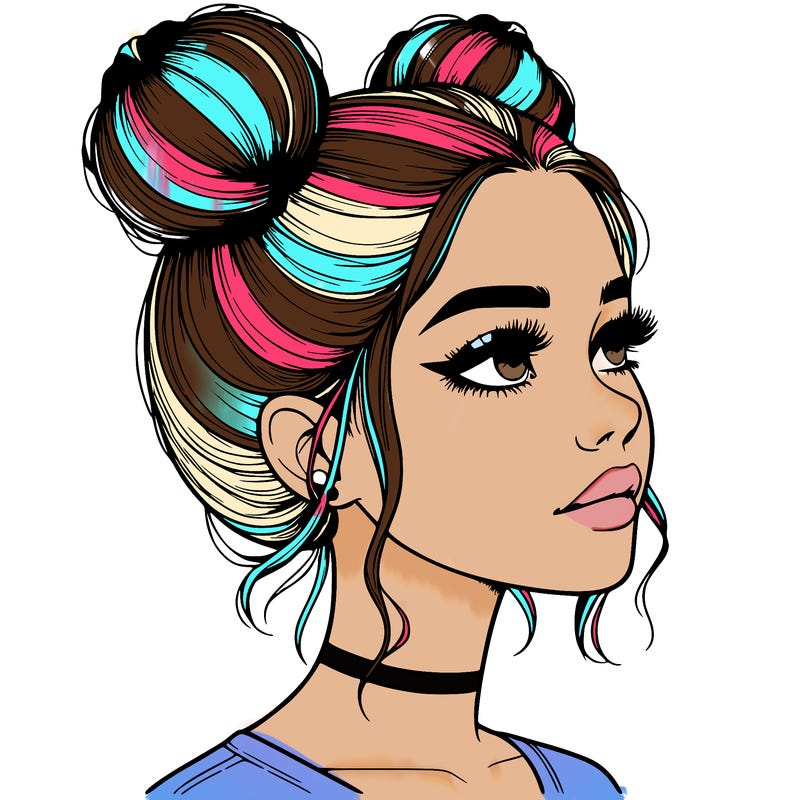 realistic girl with buns on the top of her head