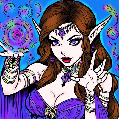 realistic scary beautiful elf sorceress casting spell