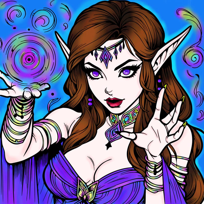 realistic scary beautiful elf sorceress casting spell