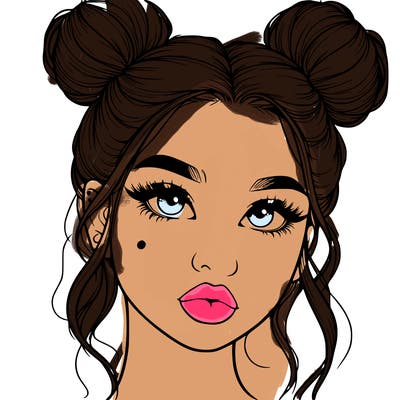 realistic girl with two buns on her hair and lips