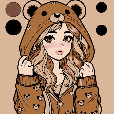 realistic girl in a animal pjs hoodie