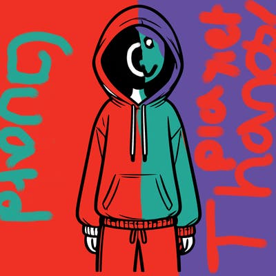 faceless girl in a tracksuit with a hood on and no hair