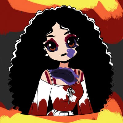 a black anime girl with long afro hair