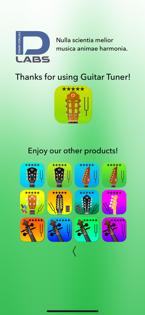 A collection of tuner app icons for various musical instruments including guitars violins and ukuleles by the same developer