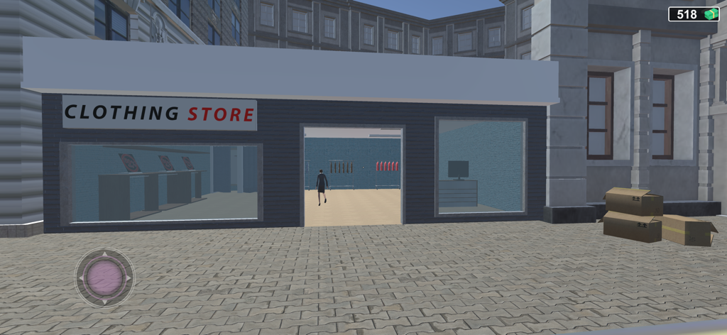 Vista exterior de la fachada de la tienda en Clothing Store Simulator World