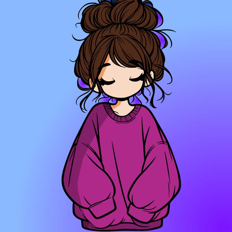 girl with baggy sweatshirt and messy bun