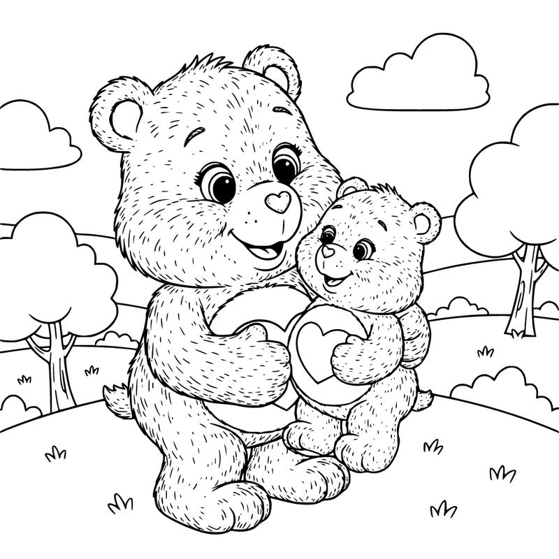 a baby carebear with a mom carebear