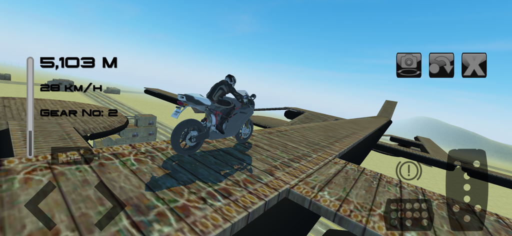 Fast Motorcycle Driver - A 3D motorcycle simulator showing a rider navigating high-altitude rooftop platforms in Fast Motorcycle Driver.