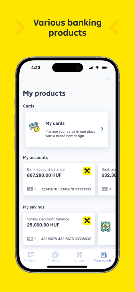 my Raiffeisen - Screenshot of the my Raiffeisen mobile app showing bank account balances and savings in Hungarian Forint on an iPhone