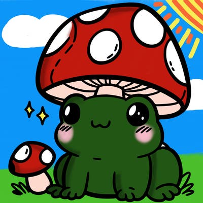 a cute frog with a mushroom hat