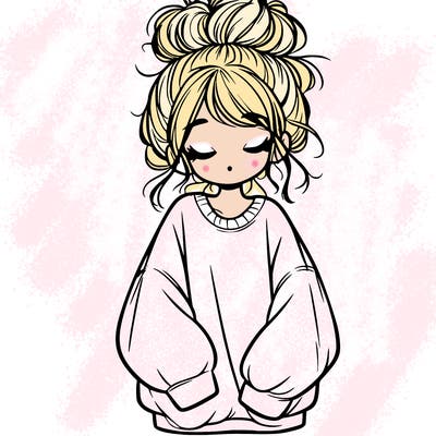 girl with baggy sweatshirt and messy bun