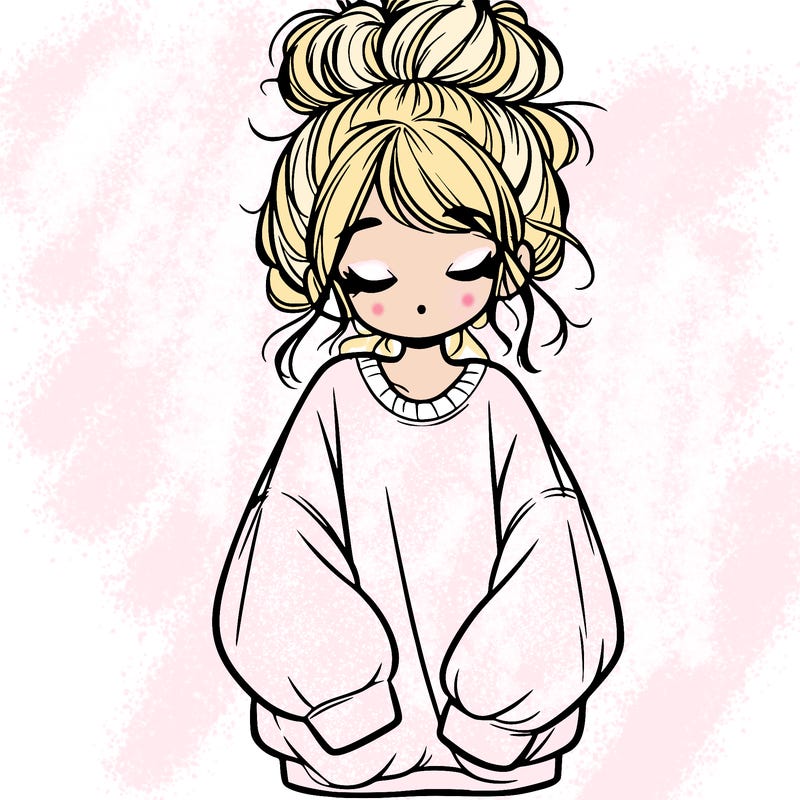 girl with baggy sweatshirt and messy bun