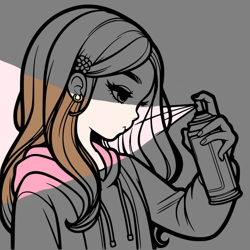 a realistic girl spray painting