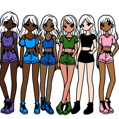 a group of girls wearing crop tops and shorts
