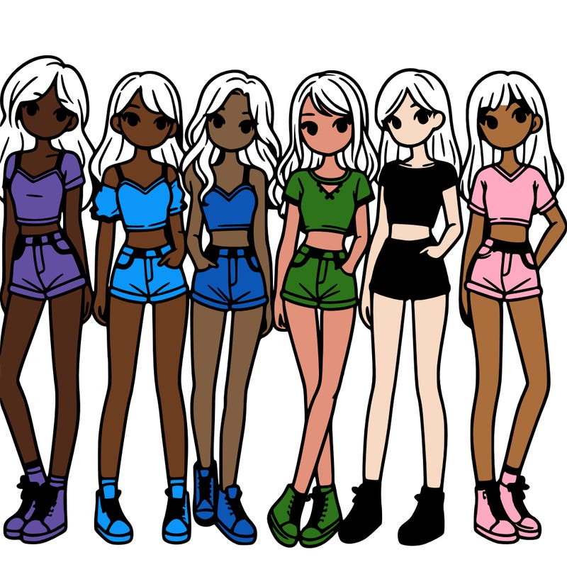 a group of girls wearing crop tops and shorts