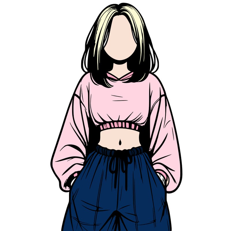 realistic girl faceless with baggy pants and a crop top