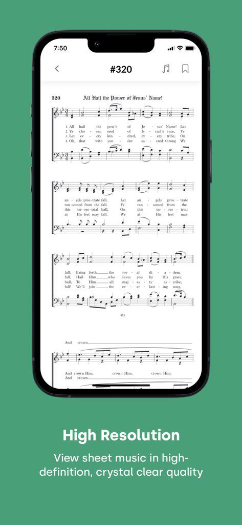 ACC Hymns - High resolution sheet music display in the ACC Hymns app