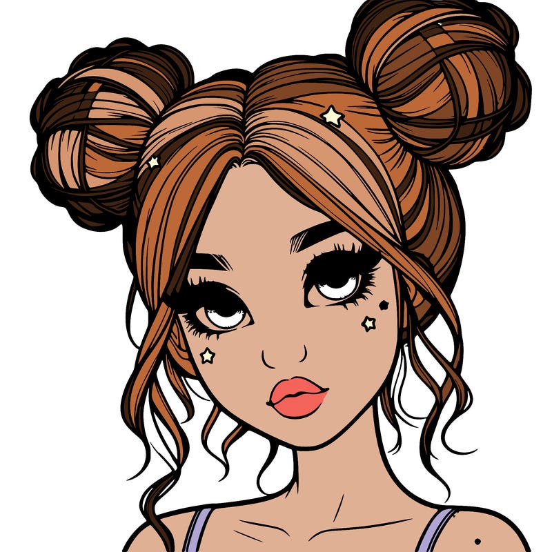 realistic girl with space buns