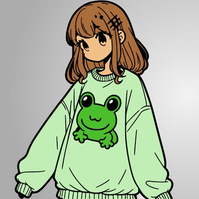 girl wearing frogging sweatshirt