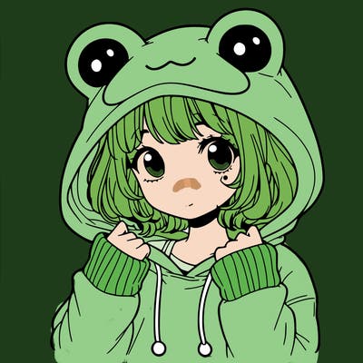 a cute teenage girl wearing a frog hoodie
