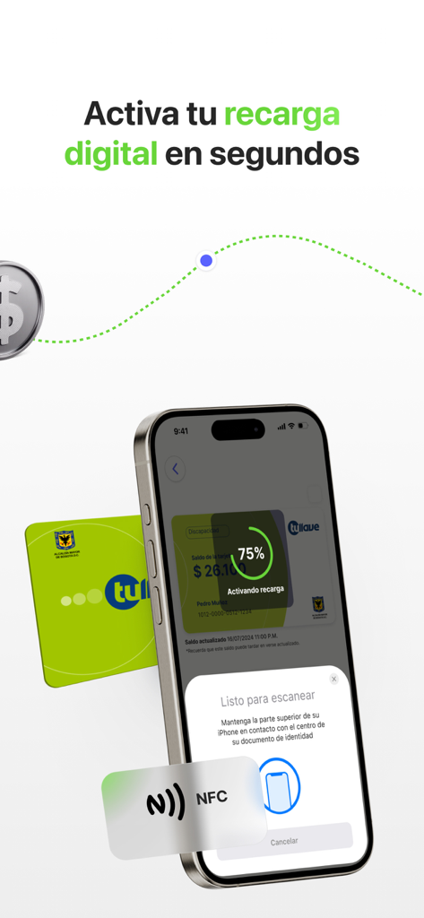maasアプリでtullave交通カードのNFCデジタルチャージを示す携帯電話画面