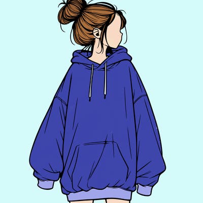 realistic girl with a oversized sweatshirt on and a bun