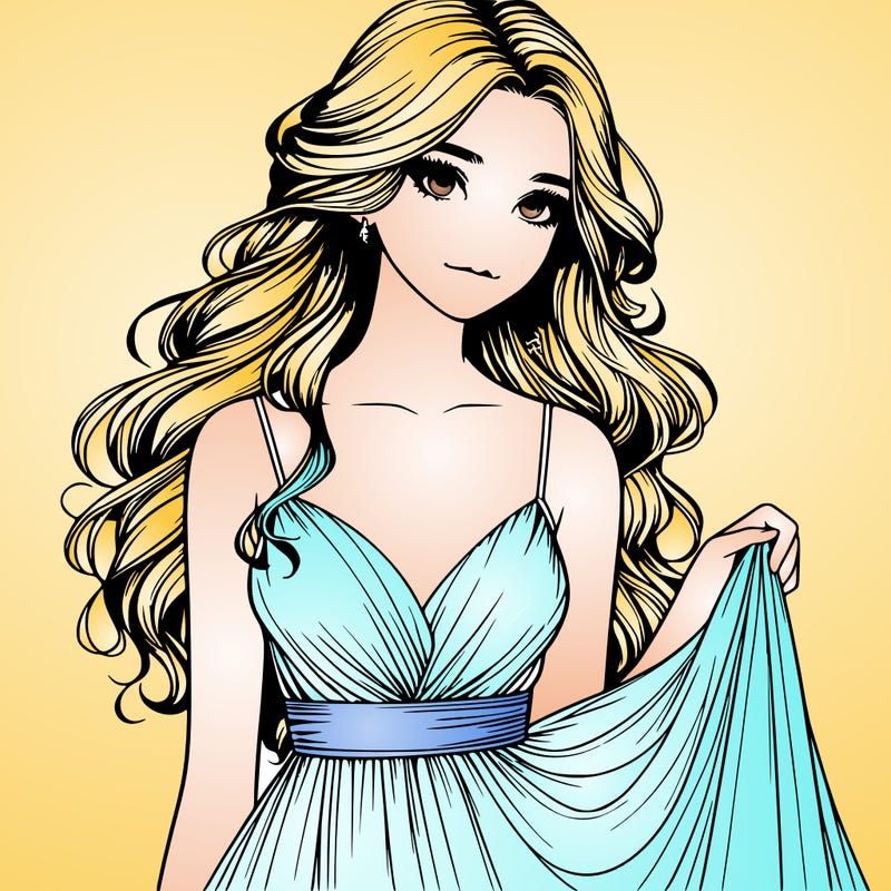 realistic girl in flowy silky prom dress