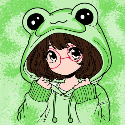 a cute teenage girl wearing a frog hoodie