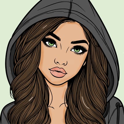 realistic beautiful girl with a hood on