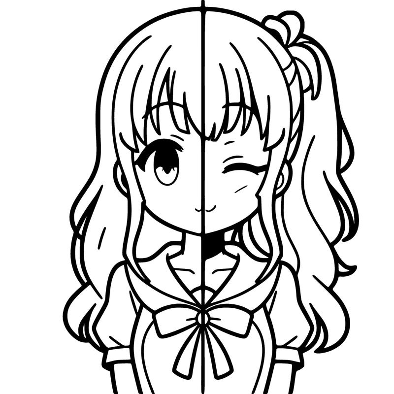 animated girl half anime